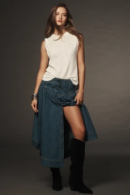 Pilcro Basque-Waist Denim Midi Skirt