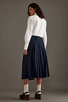 Pilcro Low-Slung Pleated Midi Skirt