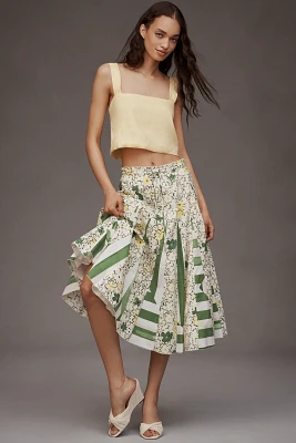 Hope for Flowers by Tracy Reese Patchwork Godet Pleated Midi Skirt