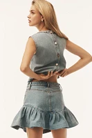 Retrofete Angelique Ruffled Denim Mini Skirt