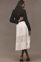 Caballero Mia Pleated Mesh Panel Midi Skirt