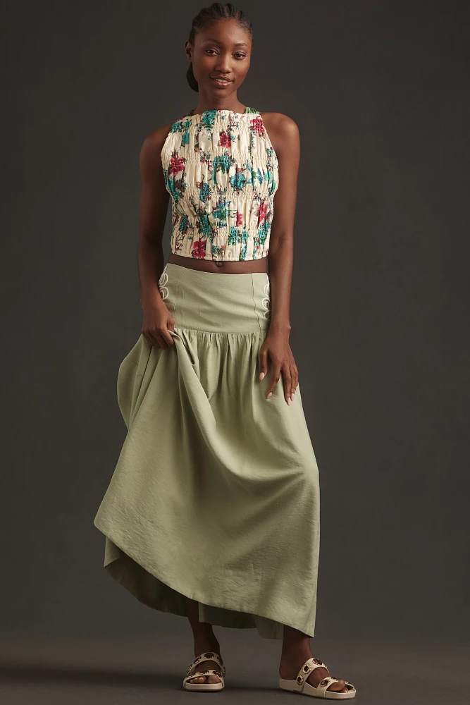 MON RENN Luna Embroidered Midi Skirt