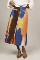 Mehtap Elaidi Brushstroke Printed Denim Midi Skirt