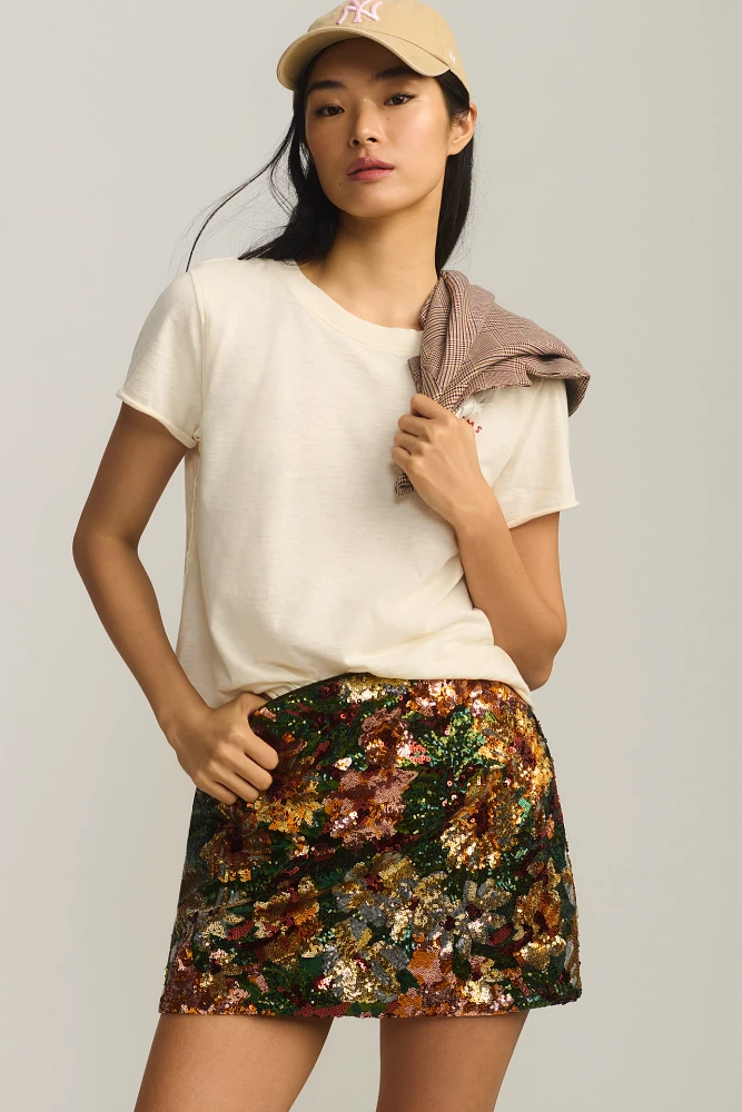 Le Superbe Floral Sequin Mini Skirt