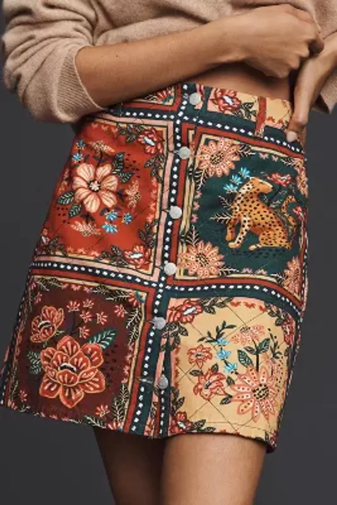 Farm Rio Quilted Tapestry Mini Skirt