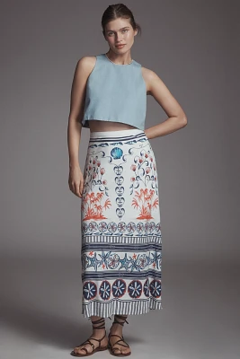 Farm Rio x Anthropologie Linen Blend Midi Skirt