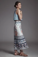 Farm Rio x Anthropologie Linen Blend Midi Skirt