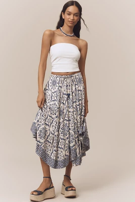 Farm Rio Curved-Hem Printed Midi Skirt