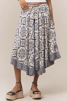 Farm Rio Curved-Hem Printed Midi Skirt