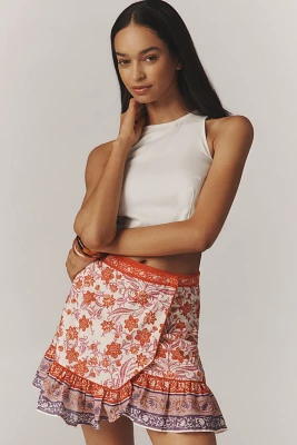 Farm Rio Printed Ruffle Mini Wrap Skirt