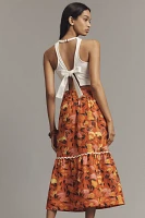 Farm Rio Tiered Flare-Hem Printed Midi Skirt