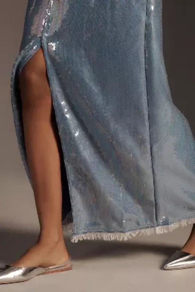 Pilcro Sequin Denim Maxi Skirt