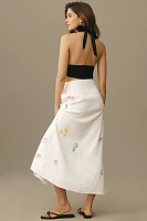 Maeve Embellished Linen Wrap Midi Skirt