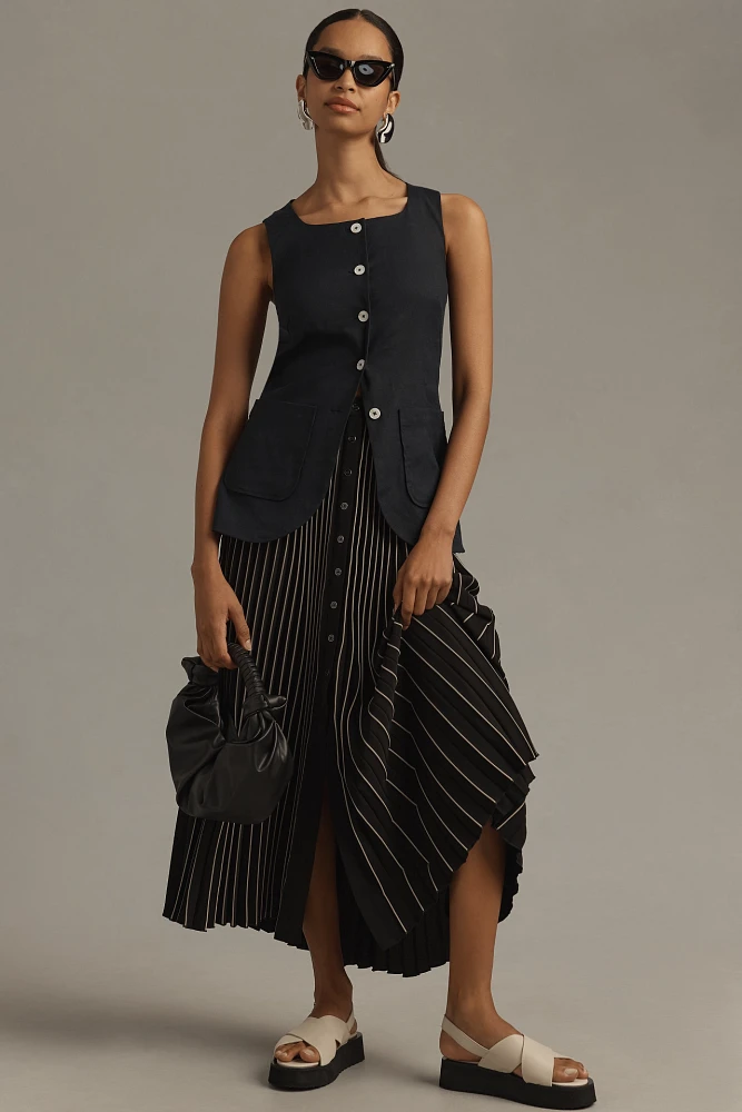 Maeve Pleated Button-Front Maxi Skirt