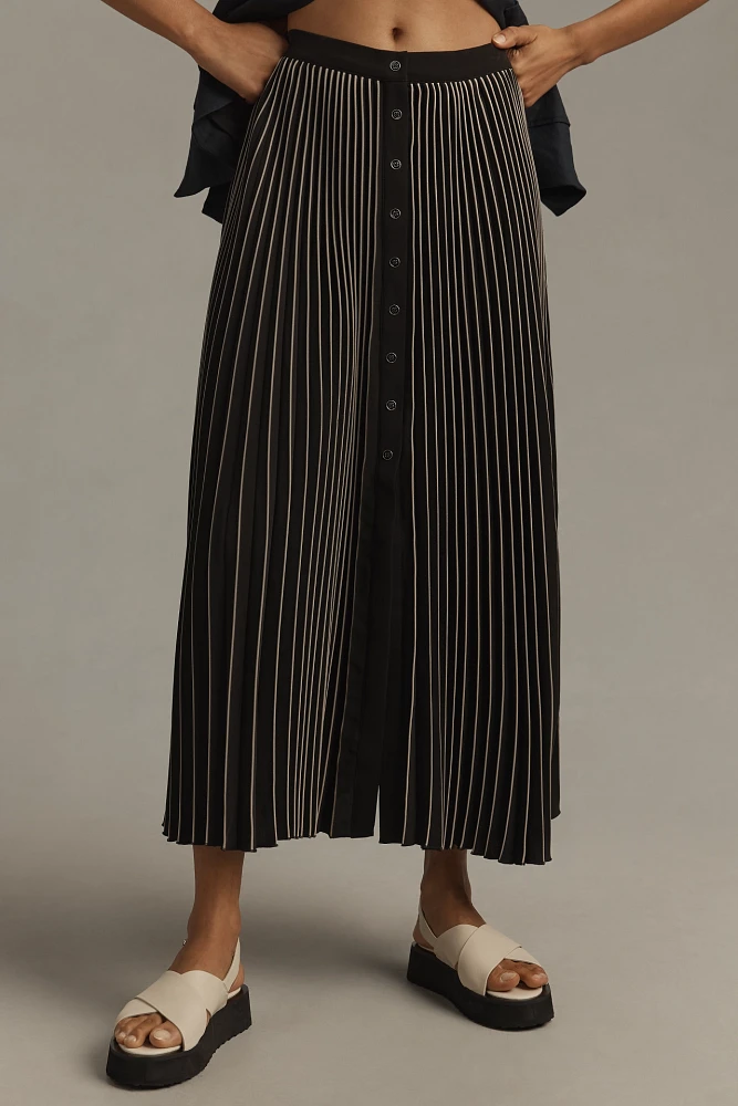 Maeve Pleated Button-Front Maxi Skirt