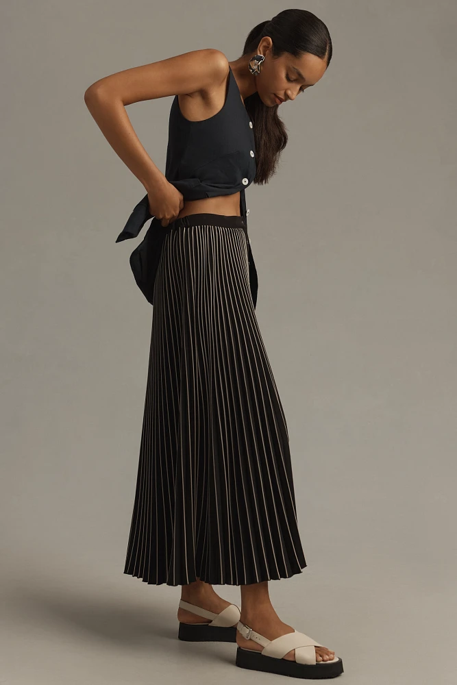 Maeve Pleated Button-Front Maxi Skirt