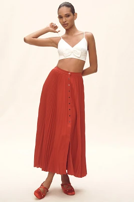 Maeve Pleated Button-Front Maxi Skirt