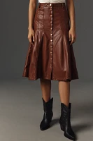 Pilcro Seamed-Yoke Faux-Leather Midi Skirt