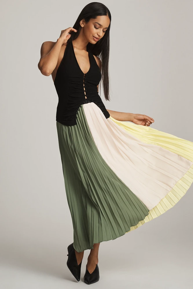 Maeve Pleated Colorblock Midi Skirt