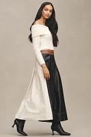 By Anthropologie Faux-Leather Colorblock Pleated Maxi Skirt