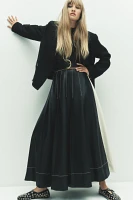 By Anthropologie Faux-Leather Colorblock Pleated Maxi Skirt