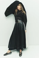 By Anthropologie Faux-Leather Colorblock Pleated Maxi Skirt