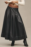 By Anthropologie Faux-Leather Colorblock Pleated Maxi Skirt