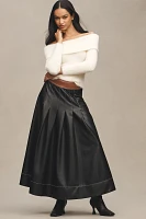 By Anthropologie Faux-Leather Colorblock Pleated Maxi Skirt