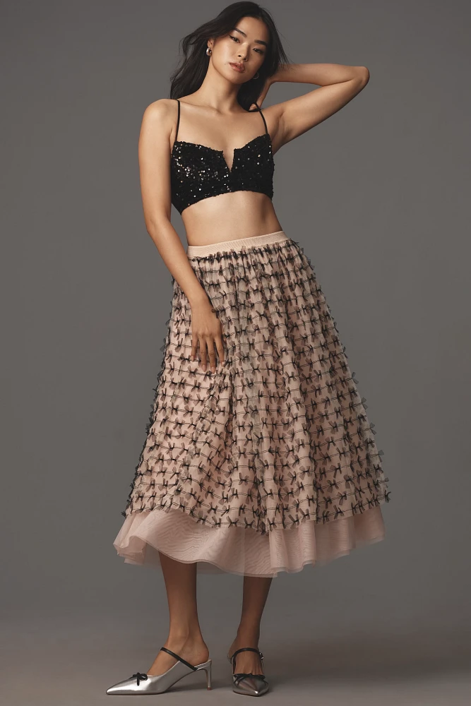 Maeve All-Over Bow Tulle Midi Skirt