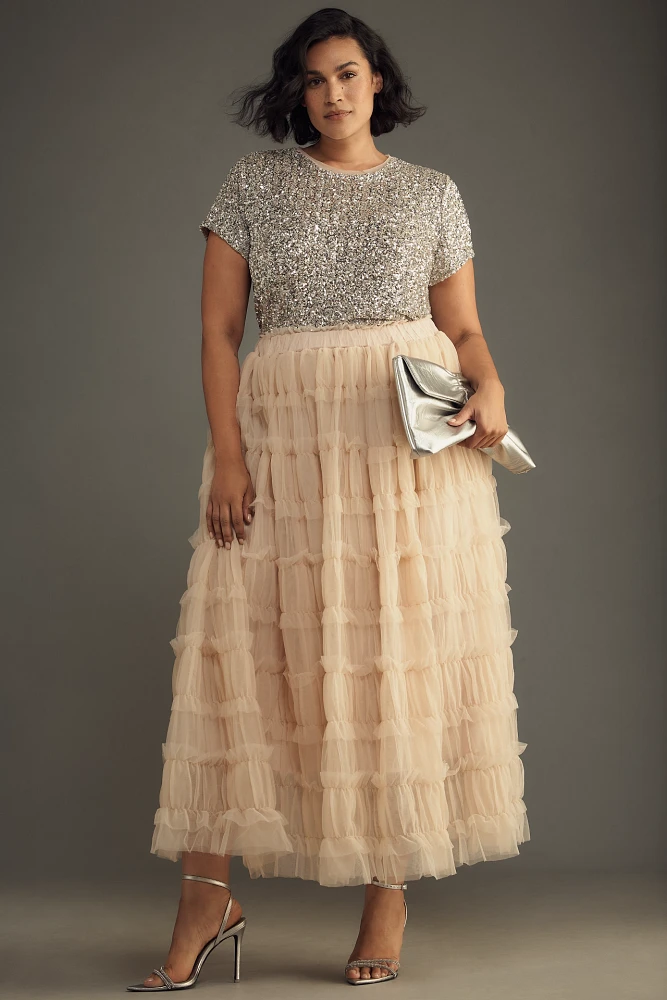 By Anthropologie Shirred Tulle Maxi Skirt