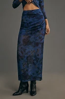 Maeve Fitted Ruched Mesh Maxi Skirt