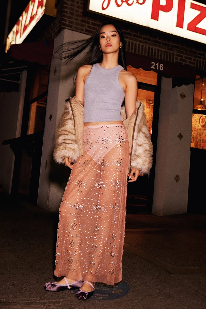 By Anthropologie Crystal Sheer Maxi Skirt