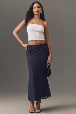 Maeve Ruched Yoke Column Maxi Skirt