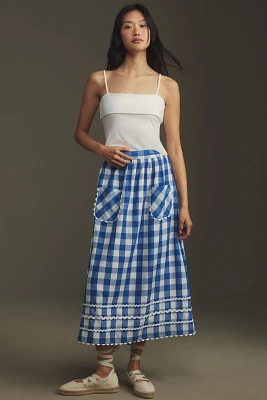 Pink City Prints Ric Rac Gingham Midi Skirt