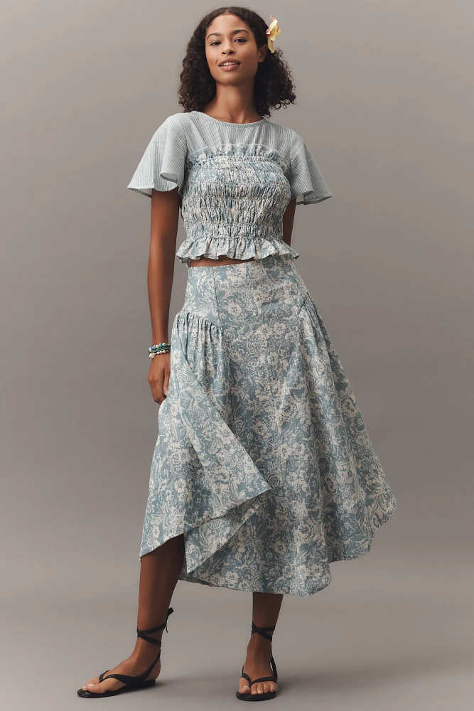 By Anthropologie Linen Midi Skirt