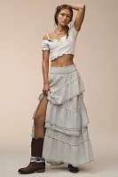 Pilcro Asymmetrical Ruffled Tiered Midi Skirt