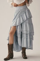 Pilcro Asymmetrical Ruffled Tiered Midi Skirt