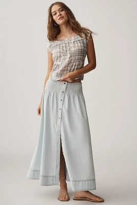 Pilcro Pintuck Basque-Waist Denim Maxi Skirt