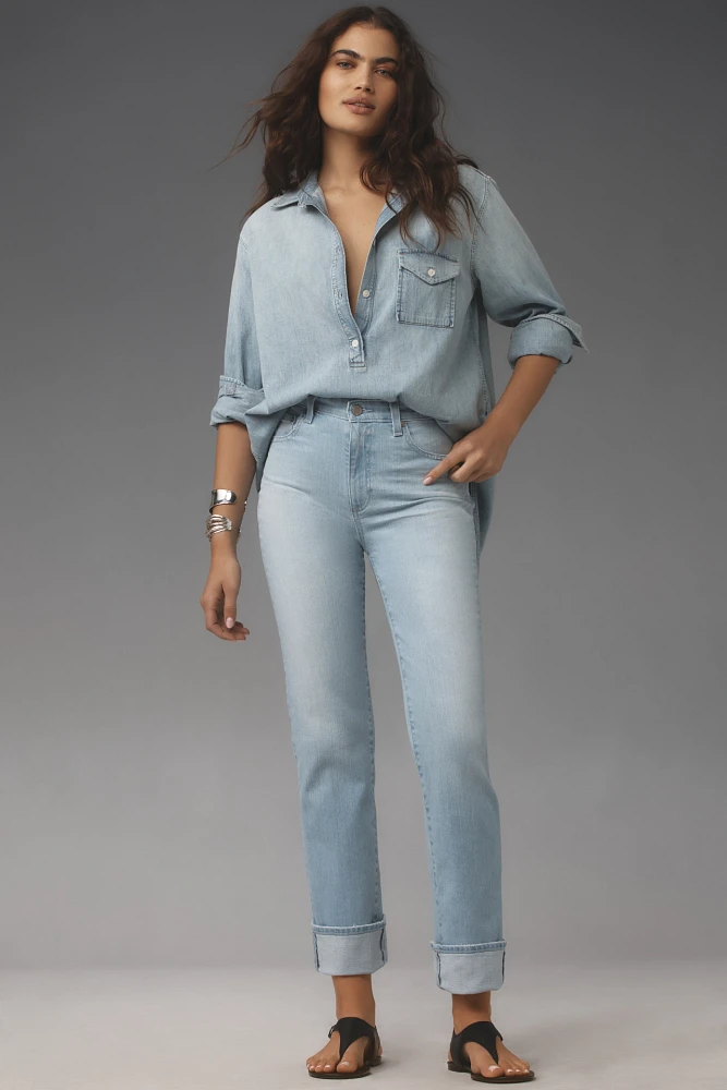 AG Saige Crop Cuffed High-Rise Straight-Leg Jeans