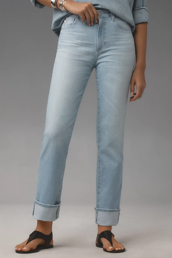 AG Saige Crop Cuffed High-Rise Straight-Leg Jeans