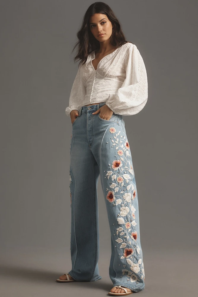 Citizens of Humanity Ayla Embroidered Baggy High-Rise Wide-Leg Jeans