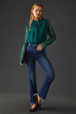 MOTHER The Hustler High-Rise Ankle Fray Jeans By Blue