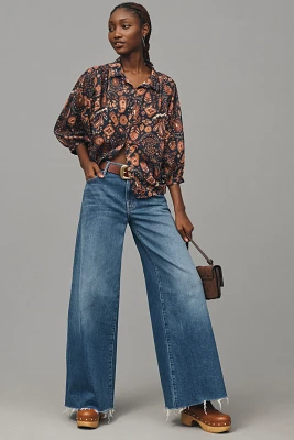 MOTHER Swisher Sneak Fray Mid-Rise Wide-Leg Jeans