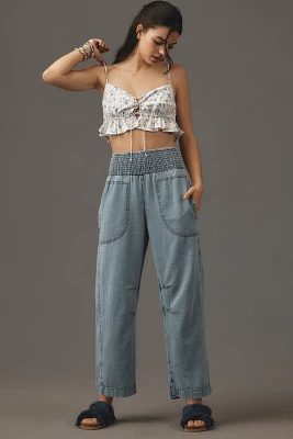 The Reese Smocked Pull-On Barrel Pants: Denim Edition