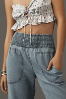 The Reese Smocked Pull-On Barrel Pants: Denim Edition