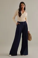 The Avery Pleated Wide-Leg Denim Trousers by Maeve