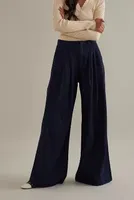 The Avery Pleated Wide-Leg Denim Trousers by Maeve