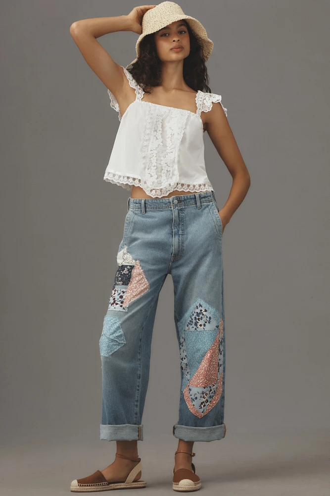 The Lonnie Cuffed High-Rise Crop Jeans by Pilcro: Patchwork Edition