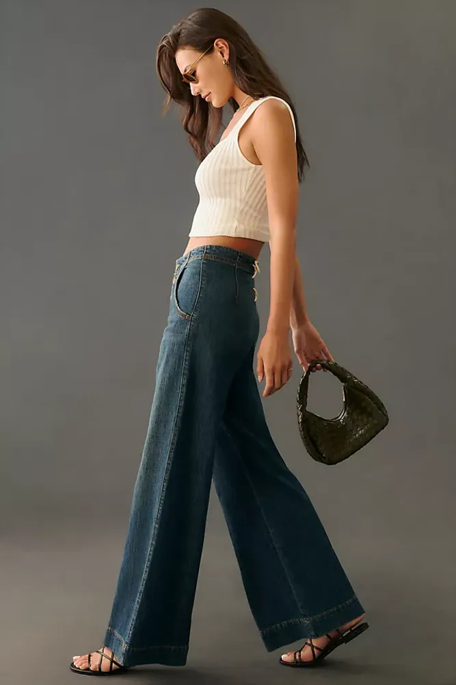 Lace-up low-rise wide-leg jeans