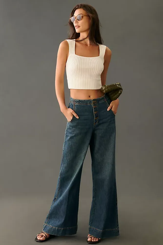 Lace-up low-rise wide-leg jeans